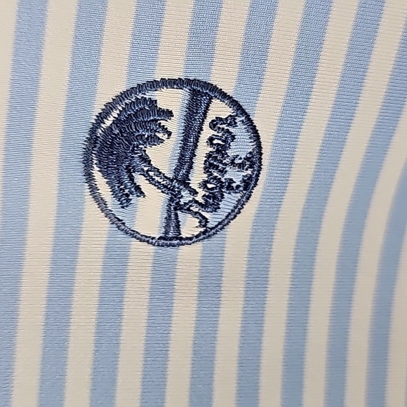 Peter Millar mens light blue and white striped golf shirt. Henley style size lg. - Picture 4 of 11